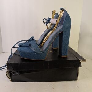 Liliana Blue Denim Platform Heels Size 8.5
